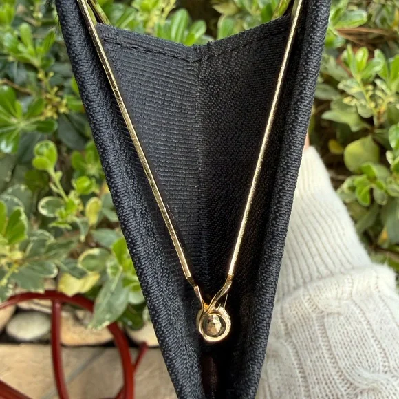 Luiza Black Textured Fabric Clutch with Gold Frame by Luiza - Picture 12 of 16